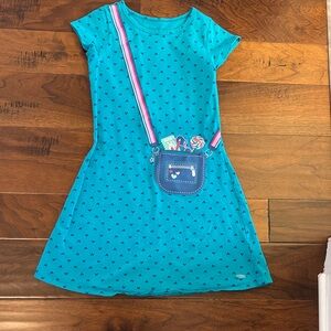 American Girl Teal Dress with Crossbody Bag appliqué and pocket